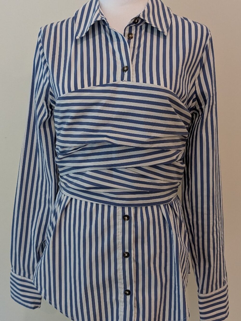 Veronica Beard Baylor Striped Ruched Corset Effect Button Down Blouse | Sz 2 - Picture 3 of 10